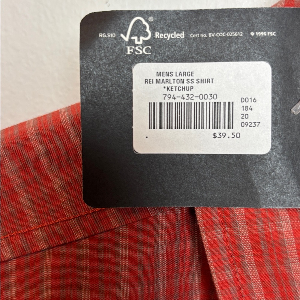 NWT REI Men’s Marlton Short Sleeve Shirt Ketchup Pearl Snap Large Hiking Outdoor - Picture 5 of 7